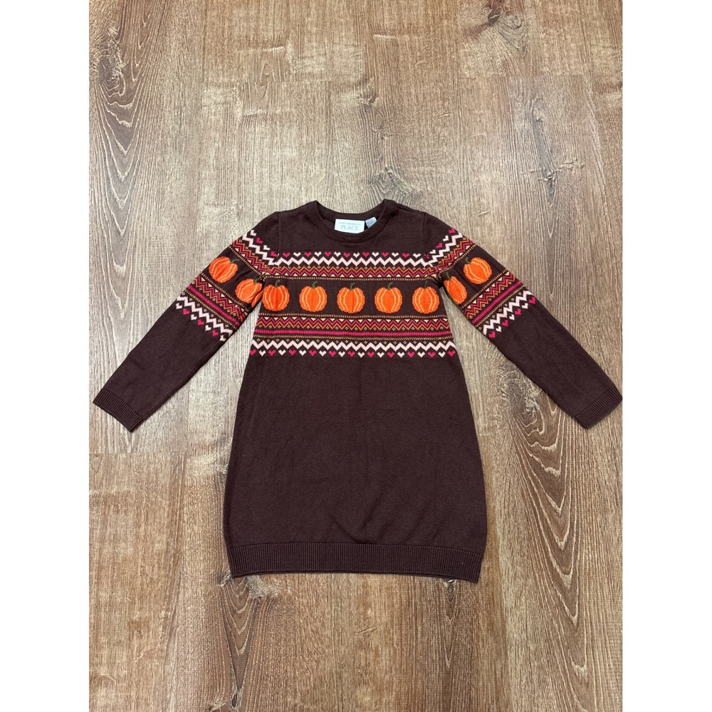 The Childrens Place Girls 4T Brown Pumpkin Fair Isle Sweater Dress Fall Knit